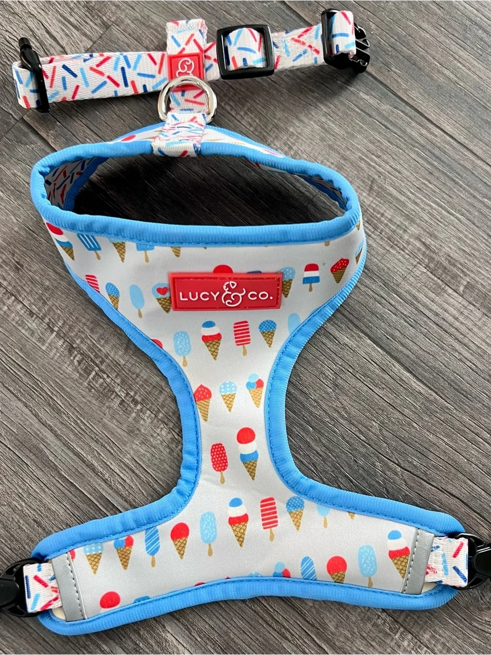 Lucy & Co. Ice Cream Print Dog Harness in Blue
